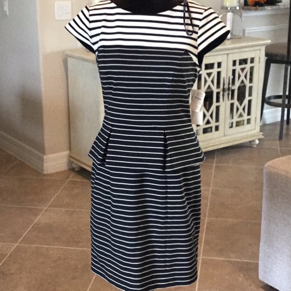 Ivy + Blu striped peplum dress, size 10, NWT